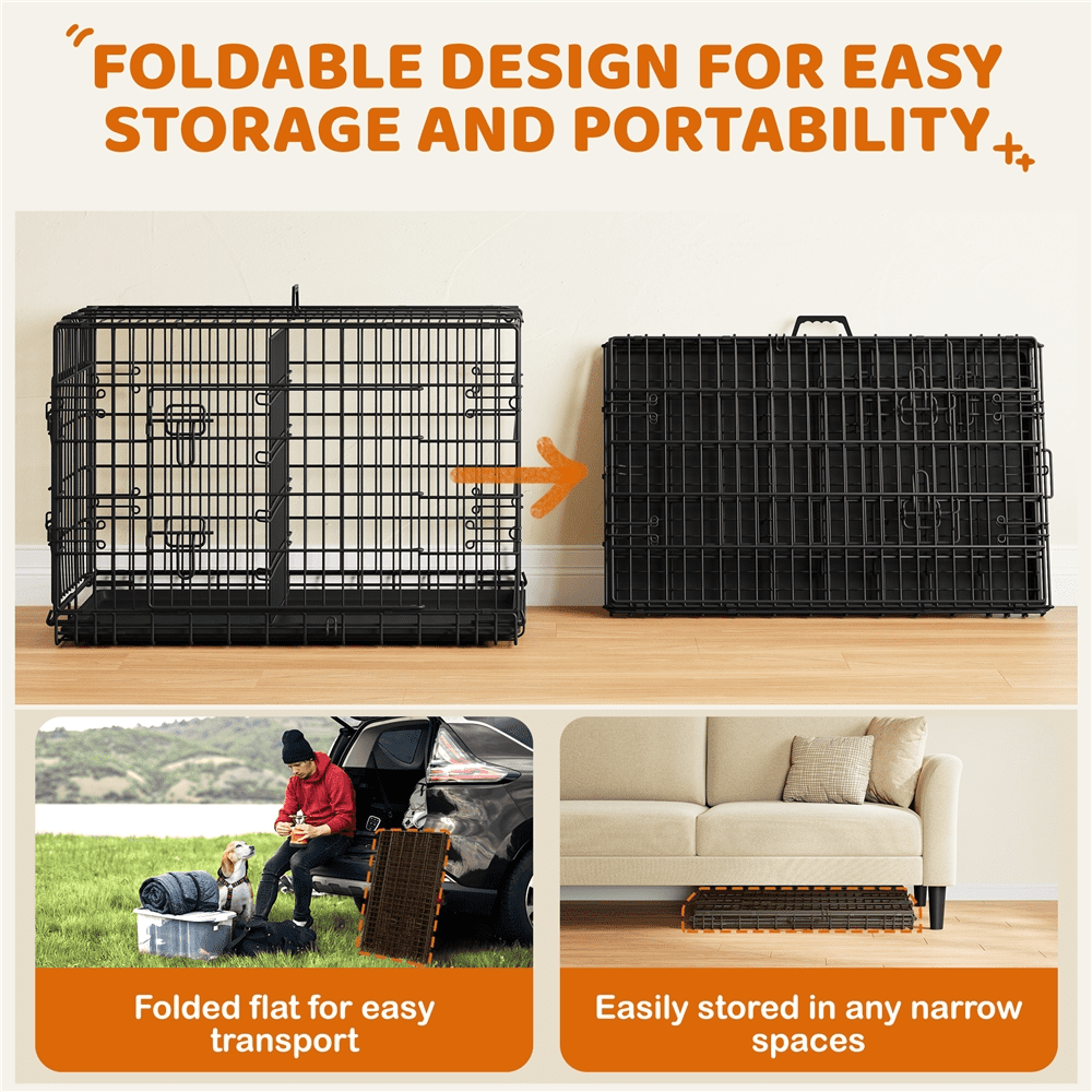 Yaheetech 36.2 inch Folding Metal Wire Dog Crate Pet Cage with Divider and Pull-out Tray, Black