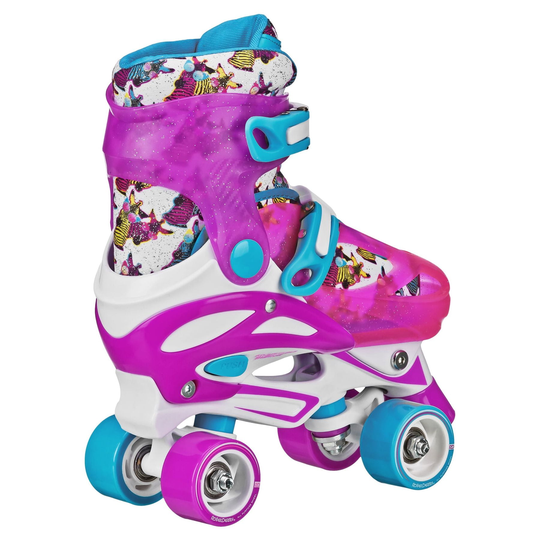 Roller Derby Sprinter Girl's 2-in-1 Quad Roller and Inline Skates Combo, Zebra (Size 12-2)