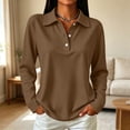 thumbnail image 2 of LNZGNM Polo Shirts for Women Solid Color Long Sleeve Classic Comfortable with Easy Care Top Golf Sport Outing,Brown(S), 2 of 8