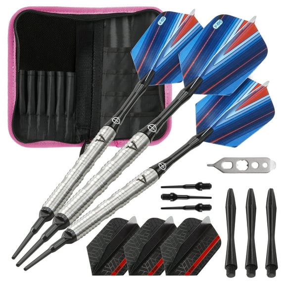 Viper Sidewinder Tungsten Soft Tip Darts Shark Fin Barrel 18 Grams and Casemaster Deluxe Pink Nylon Dart Case