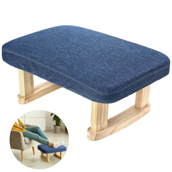 Small Foot Stool, Ottoman Stool with Padded Sponge & Wood Legs, Footrest Stool with Removable Linen Cover, Square Foot Stool Rest for Couch, Entryway, Living Room