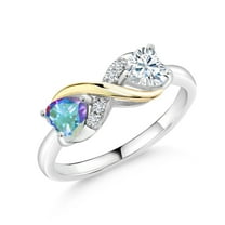 Gem Stone King 925 Silver and 10K Yellow Gold Ring Mystic Topaz Moissanite (1.02 Cttw)