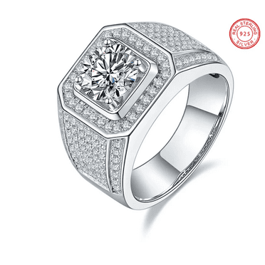 Men's Statement Ring Moissanite Stone 925 Silver Birthady Gift.