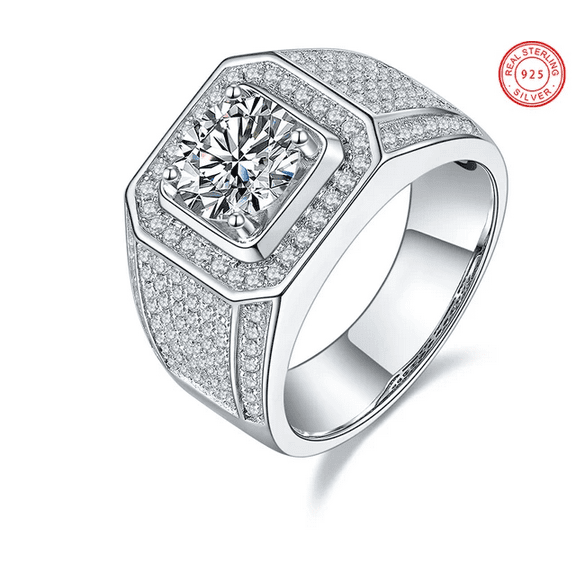Men's Statement Ring Moissanite Stone 925 Silver Birthady Gift.