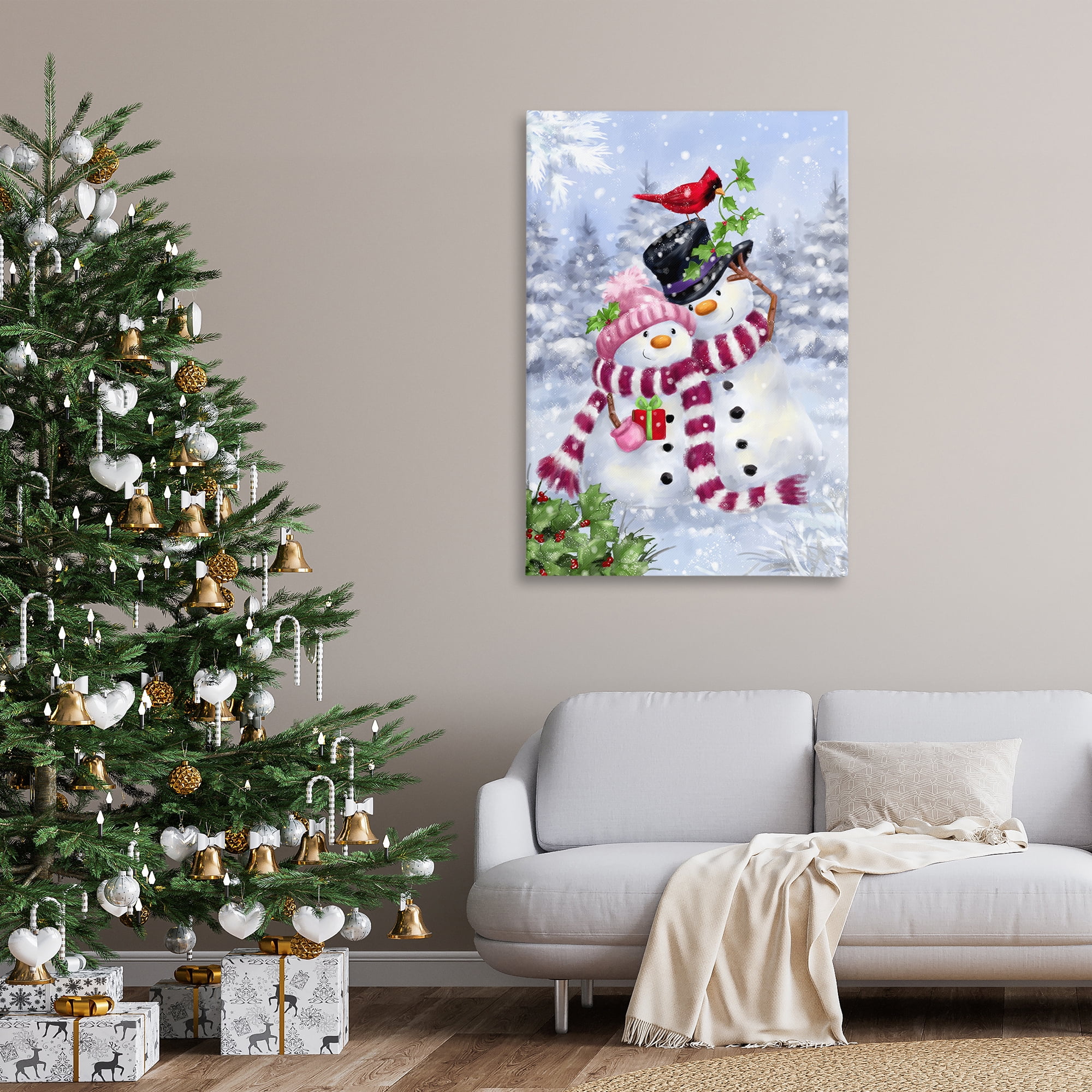 Stupell Industries Happy Snowman & Cardinal Holiday Painting Gallery Wrapped Canvas Art Prints Wall Art, 30 x 45