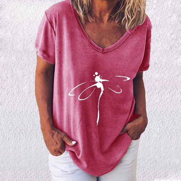 ICHUANYI Clearance Women's printed short sleeve T-shirt tops(Hot Pink, XL) ICHUANYI WER2023081010054