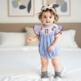 thumbnail image 2 of Okbabeha Newborn Baby Girls 4th of July Outfits Fourth of July Bubble Romper Fly Sleeve USA Flag Embroidery Bodysuits Summer Independence Day Clothes, 2 of 8