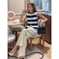 thumbnail image 5 of Women's Tank Tops Striped Sleeveless Button Front Knit Vest Summer Open Cardigan Royal Blue S, 5 of 9