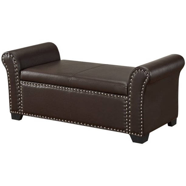 Posh Living Ashley Faux Leather Storage Bench with Nail Head Trim in