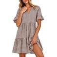 thumbnail image 4 of Busydd Womens Dresses S-3XL with Pockets Plaid Summer Spring Dresses V Neck Short Sleeve Casual Dress Trendy Flowy Pleated Sundress 3XL, 4 of 9