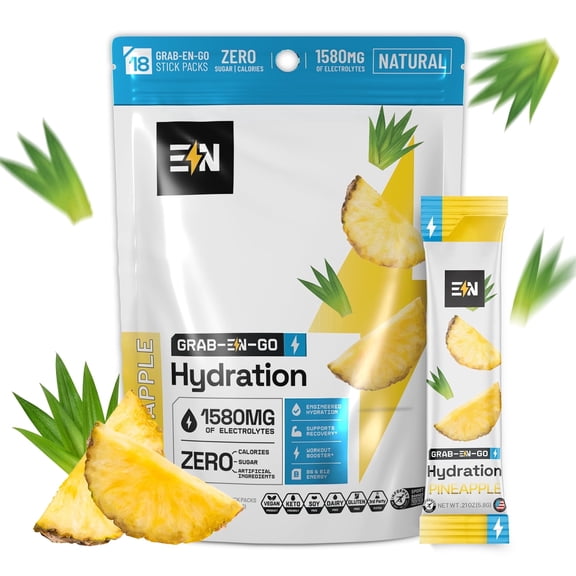 Engineered Nutrition Sugar-Free Electrolyte Powder Packets - Pineapple - Keto Hydration Packets with Magnesium, Potassium & Sodium - Zero Calorie, Vegan, Non-GMO, Gluten-Free - 18 Single Servings