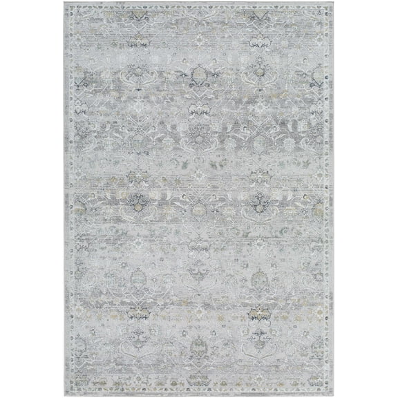 BoutiqueRugs Cheree Traditional Area Rug - Silver Gray, Slate Blue, Metallic Silver - 5'3" x 7'