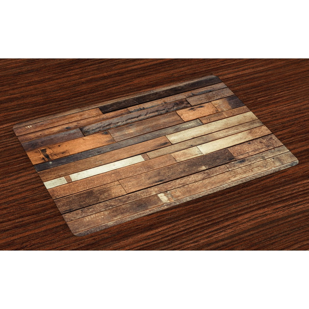 Wooden Placemats Set of 4 Rustic Floor Planks Print Grungy Look Farm