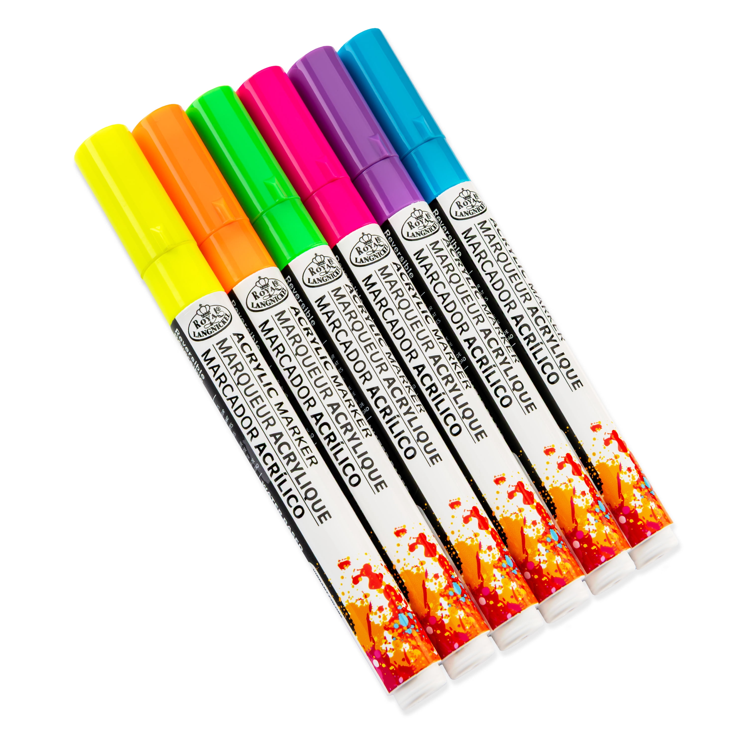 Royal & Langnickel 6 Piece Acrylic 2.0 mm Reversible Tip Neon Markers