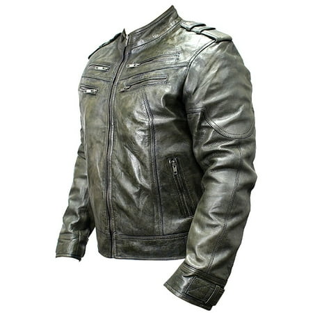 - Perrini New Men's Genuine Sheep Skin Leather Fashion Jacket Green 4 Zipped chest Pocket