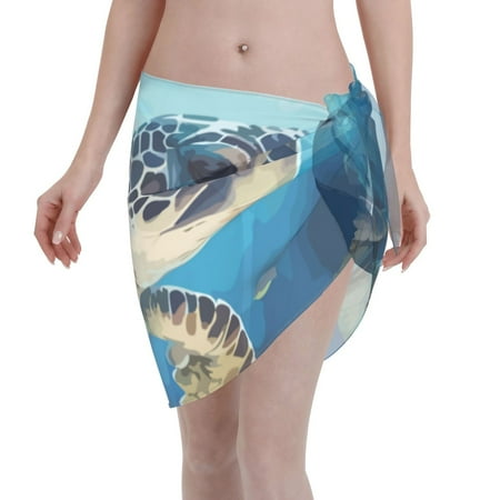 Adobk Women Beach Sarong Bathing Suit Watercolor Turtle4 Print Wrap Skirt Sheer Bikini Swimsuit Cover Ups For Swimwear