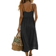 thumbnail image 5 of Sokhug Midi Dresses for Women Spaghetti Strap V Neck Button Down Empire Waist with Pockets Casual Summer Sundress, 5 of 6