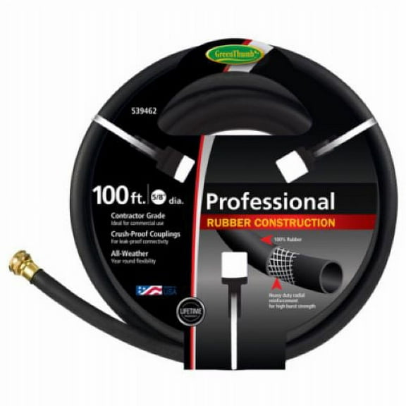 Green Thumb 8650-100 100' Foot x 5/8" Professional Contractor Black Rubber Garden Hose - Quantity of 4