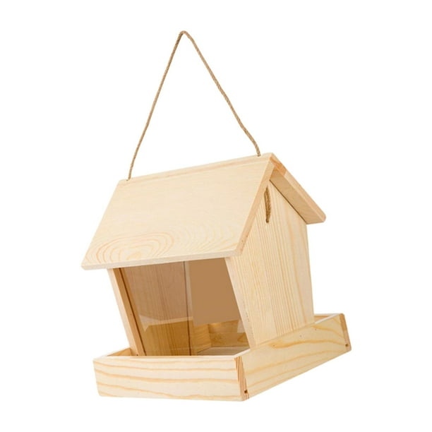 Dispensador de alimentos para pájaros silvestres, comedero de madera para exteriores con cuerda colgante, suministros para pájaros, comederos para páj
