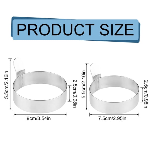 Stainless Steel Egg Ring - 7.5cm Omelette and Pancake Mold for Perfect Breakfast Sandwiches - Silver
