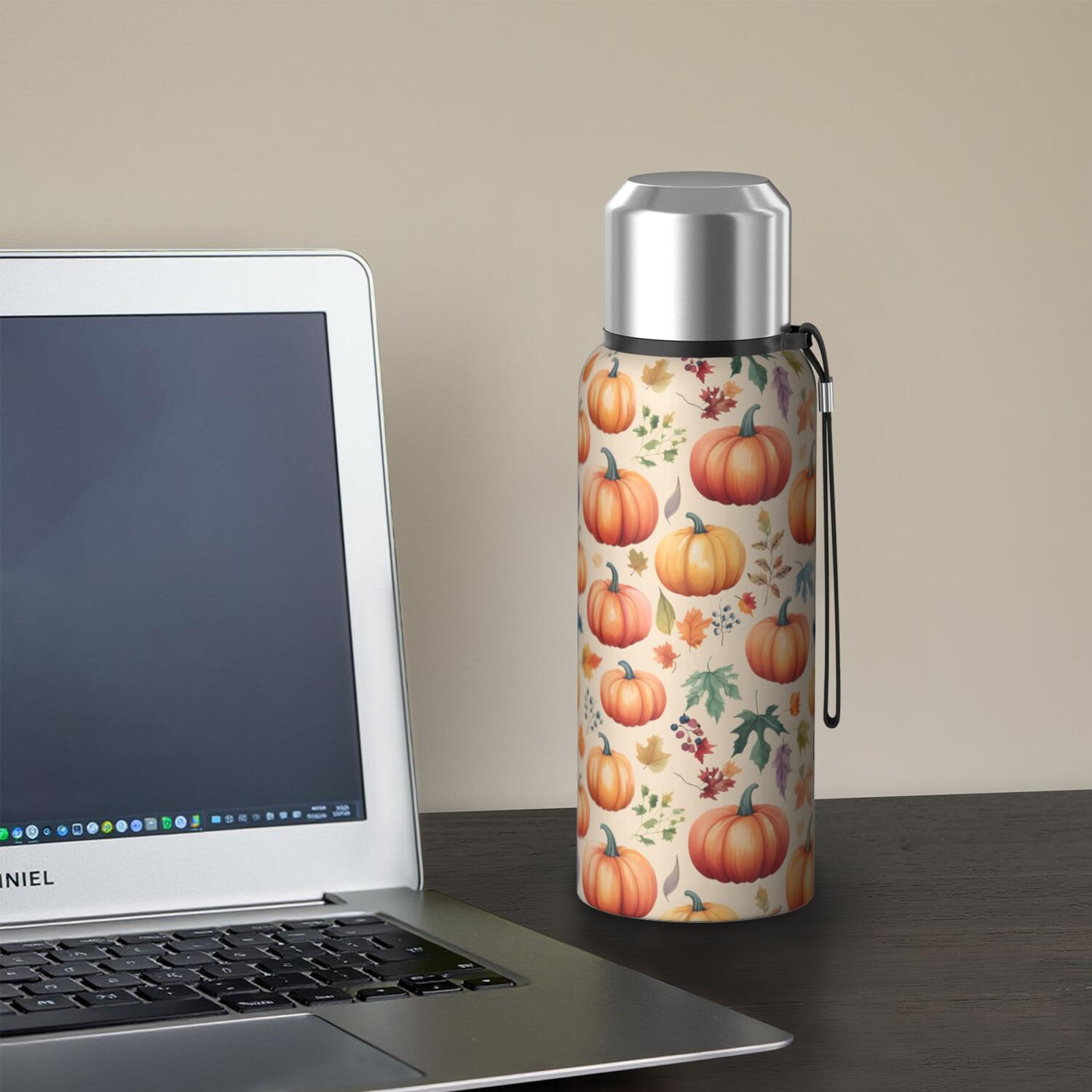 20 Oz Fall Pumpkins and Leaves Pattern Coffee Tumbler Double Wall Insulated Stainless Steel Water Bottle | Metal Reusable Thermoses Flask with Cup Cap | Leak & Sweat Proof with Anti-Dust Lid