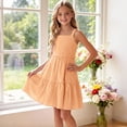 thumbnail image 2 of ASEIDFNSA Girls Sleeveless Ruffle Dress with Tiered Hem Smocked Bodice and A Line Fit (Orange,7-8 Years), 2 of 3