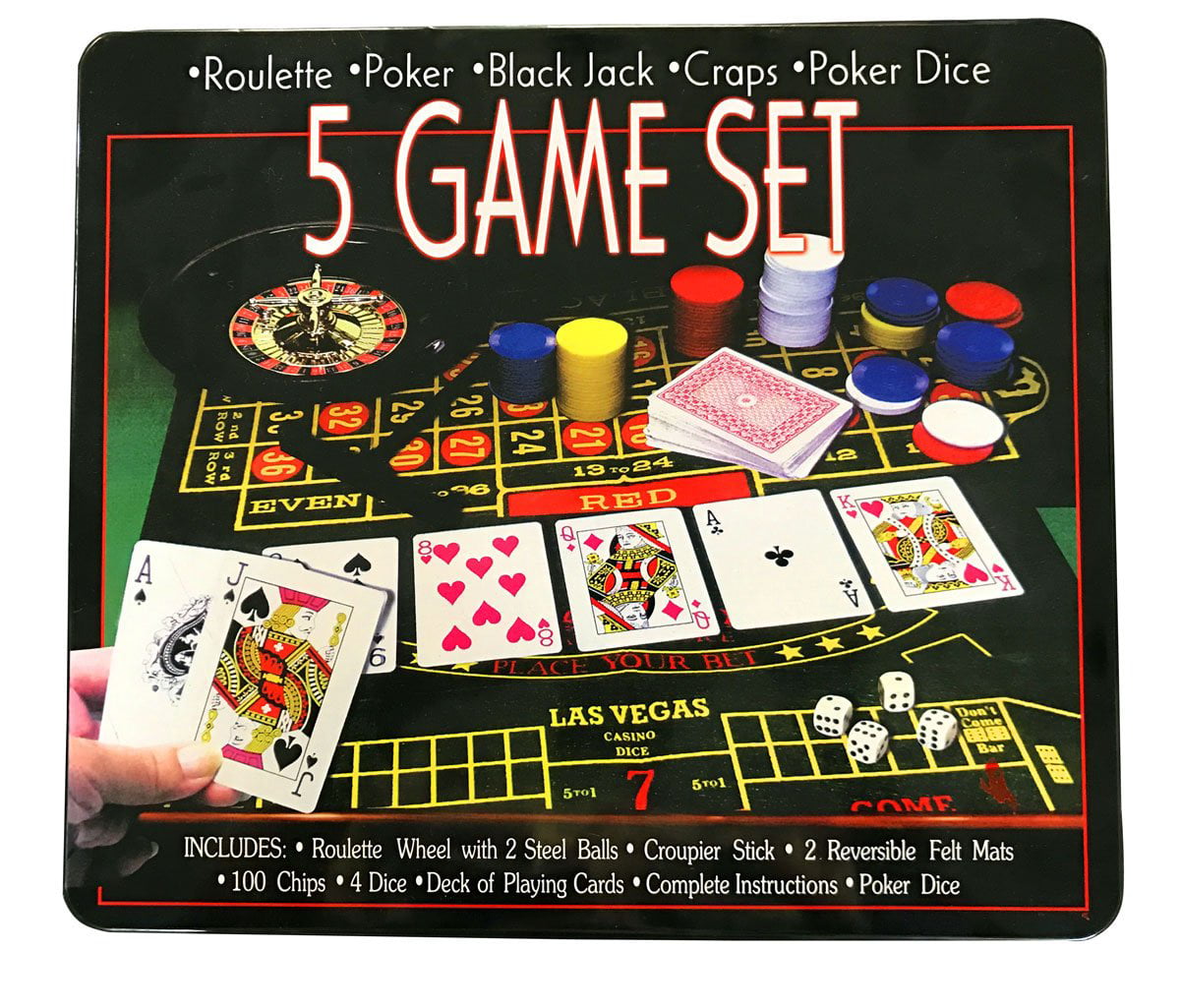 Roulette Black Jack Craps Poker Rund 120cm 100 Chips Casino-Set Pokertisch 4in1 