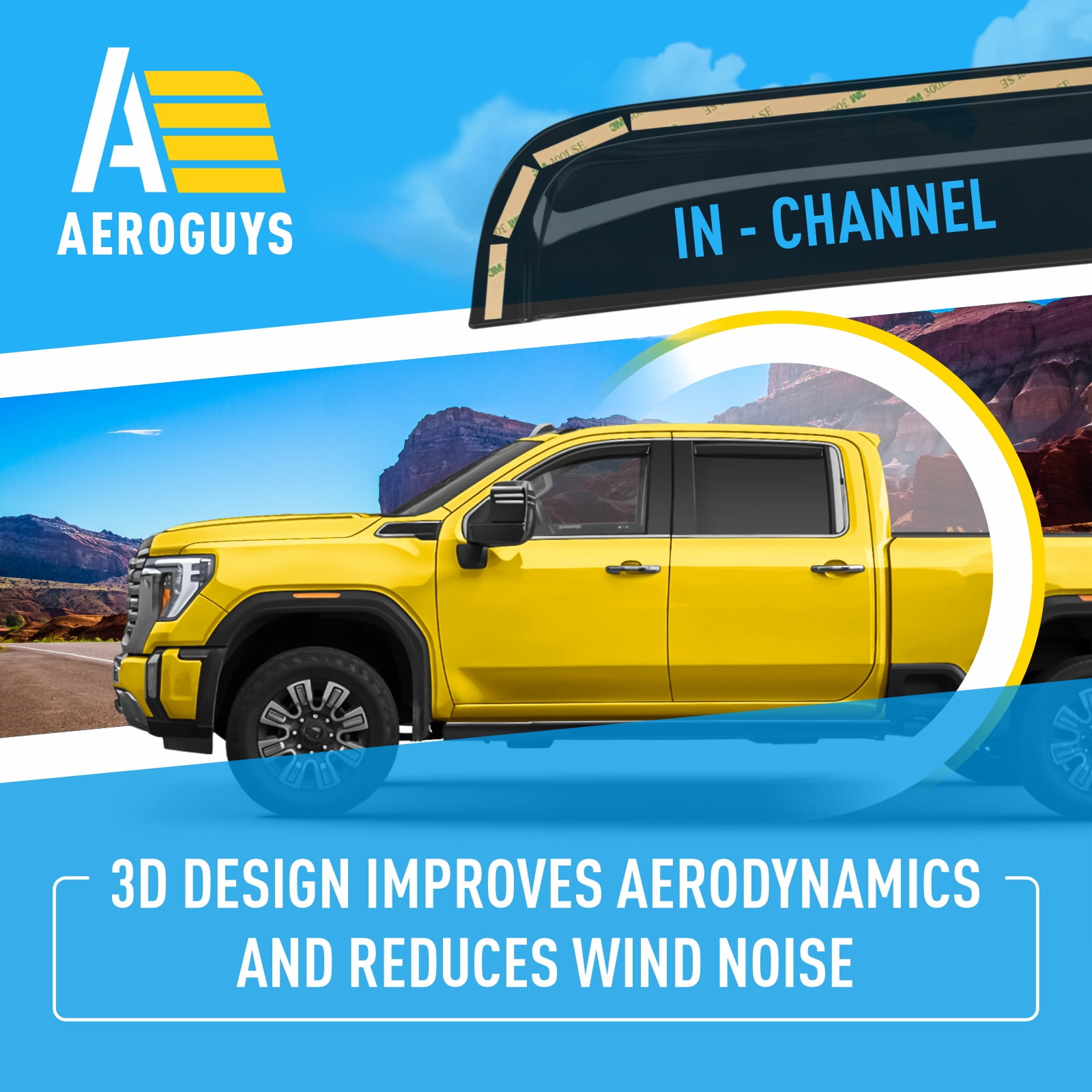 AEROGUYS In-Channel Window Deflectors Extra Durable Window Visors Rain Guards Fit for GMC Sierra 2500HD/3500HD 2020-2026 Crew Cab, Sun Visors, Wind Vent Visors, Car Accessories - 4pcs. AG0204