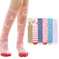 thumbnail image 2 of LYMAYTER Kids Girls Knee High Socks 3 Pairs Spring Fall Prints Calf Socks Toddler Cotton Stacked Socks for 3-12 Years, 2 of 10