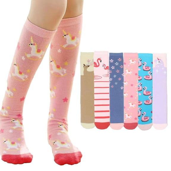 Esaierr 3 Pairs Toddler Kids Cartoon Knee High Socks for Girls Spring Fall Stacked Half-Calf Socks Cute High High Socks Non-slip Sock
