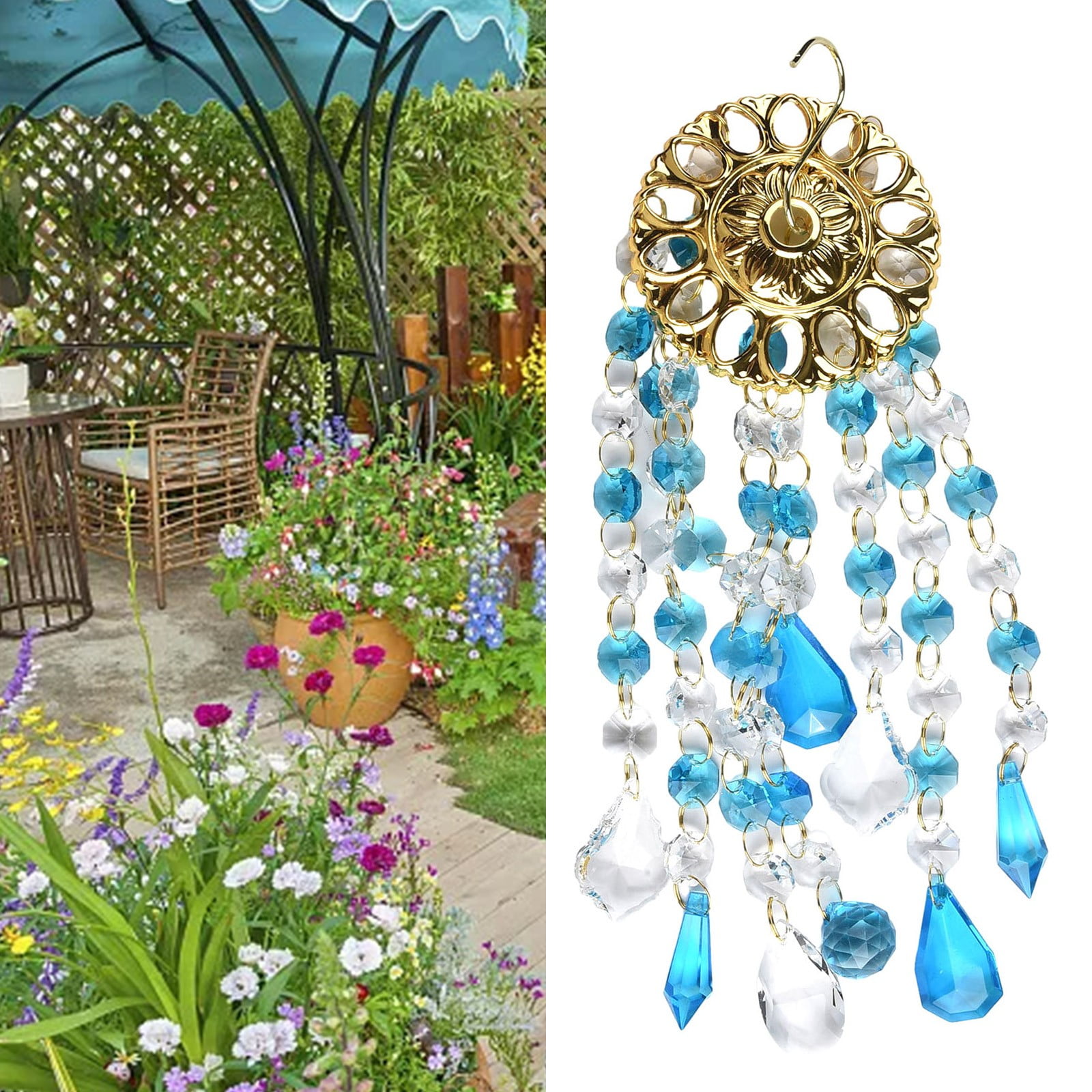 Colorful For Crystal Wind Chimes Home Garden Patio Lawn Hanging Decoration Ornament Blue Smile Home