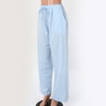 thumbnail image 4 of TOWED22 Cotton Linen Pants Women Summer Harem Baggy Wide Leg Floral Print Drawstring Cropped Pants with Pockets(Sky Blue,S), 4 of 7