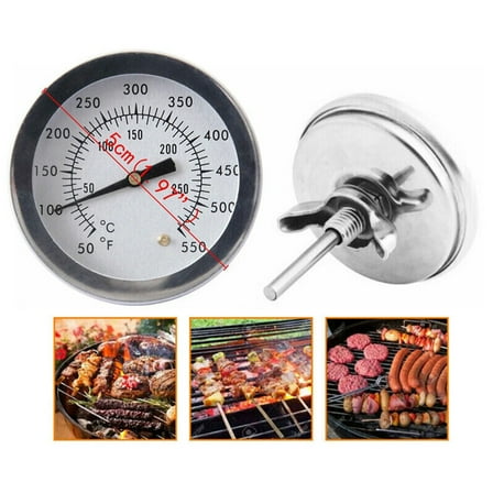 Stainless Steel BBQ Thermometer Grill Temperature Gauge Thermometer Meter Smoker Thermostat 550℉Cooking Food BBQ Tool