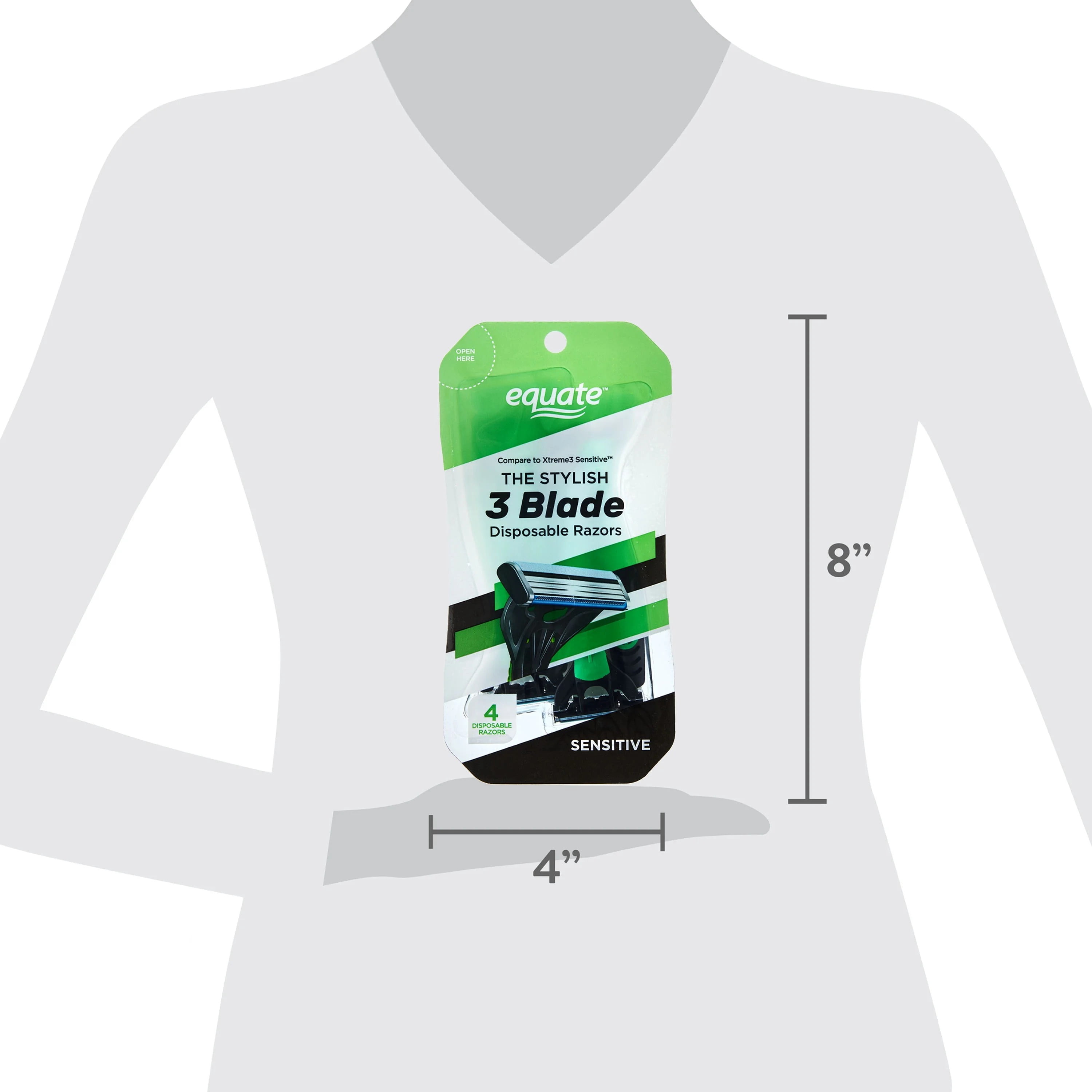 Equate Men's 3-Blade Sensitive Disposable Razors, Green and Black, 4 Count