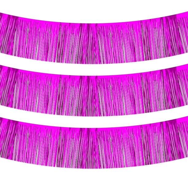 Guirnalda de Borlas de Papel de Aluminio de 10 Pies, 3 Paquetes de Cortina de Banner Colgante para Bodas y Cumpleaños, Rojo Rosa