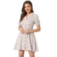 thumbnail image 1 of Vestido camisero floral vintage Allegra K gasa con botones manga corta Blanco L, 1 of 5