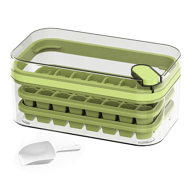 Double Layer Ice Tray with Easy Release, 64Pcs Ice Maker Box for Home, Press Button Design, Food Grade Material - Convenient and Quick Ice Freezer Storage