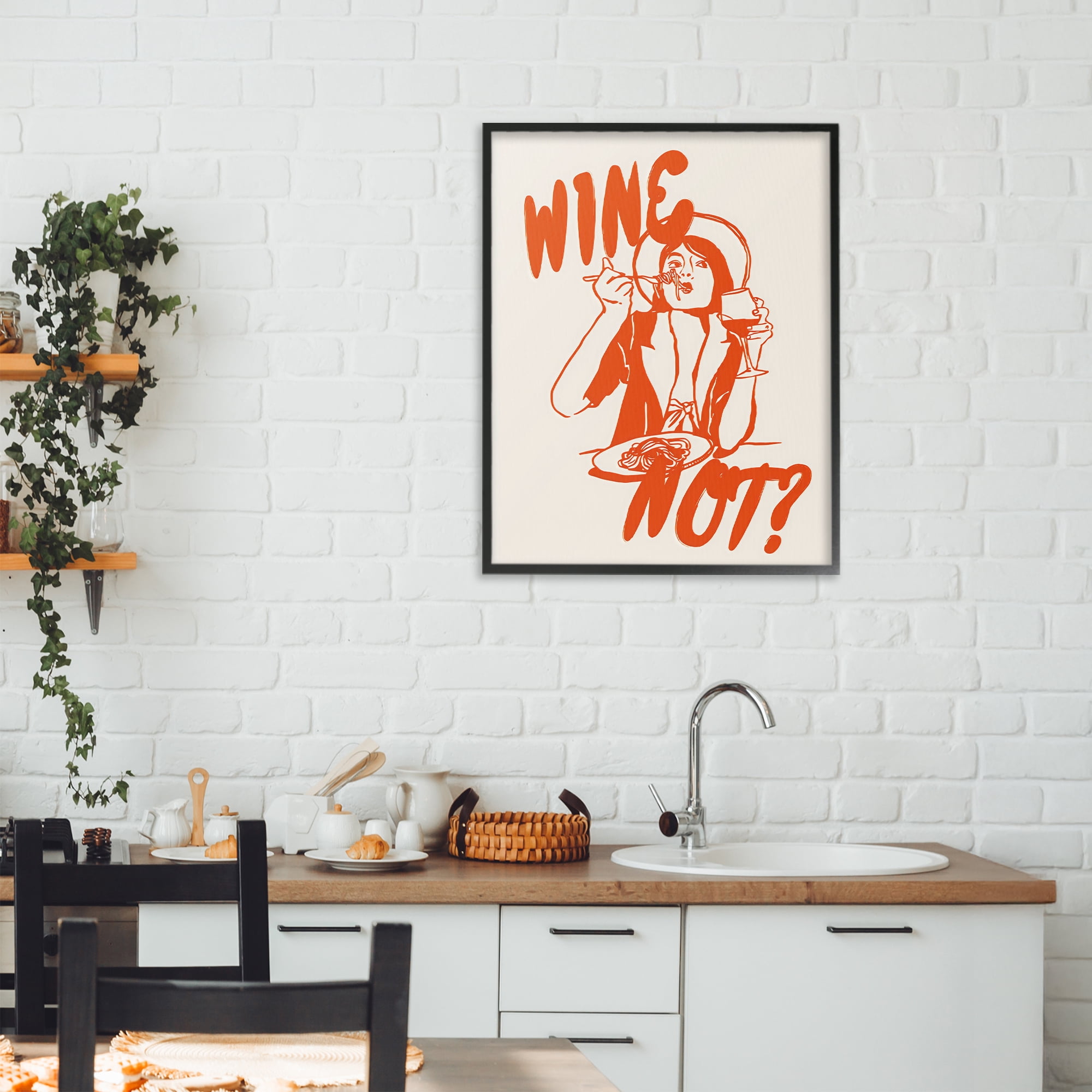Stupell Industries Wine Not Retro Meal Time Black Framed Giclee Art, design by The Prints Vibe