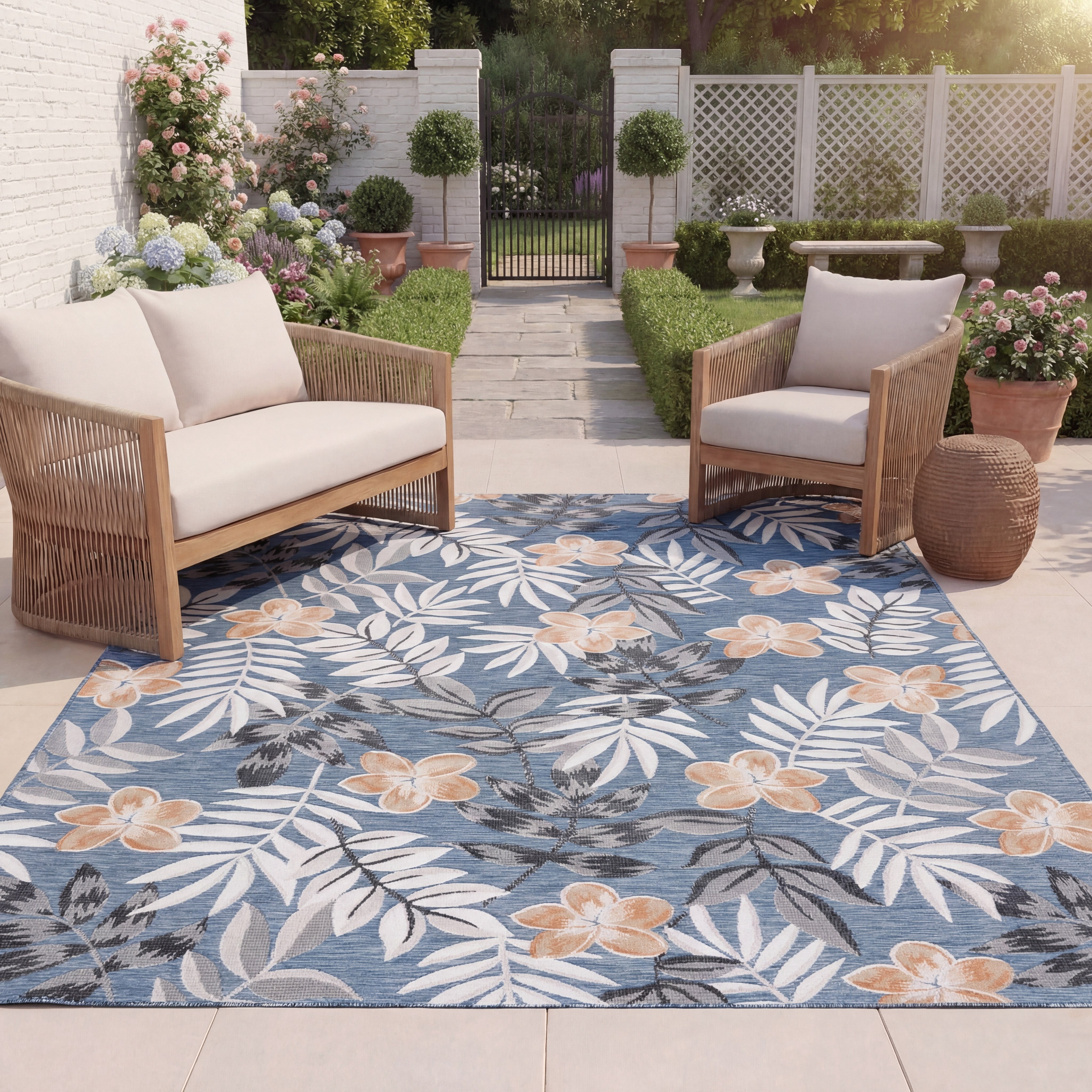 SAFAVIEH Cabana Blazhe Indoor/Outdoor Area Rug, Blue/Grey, 6' x 9'
