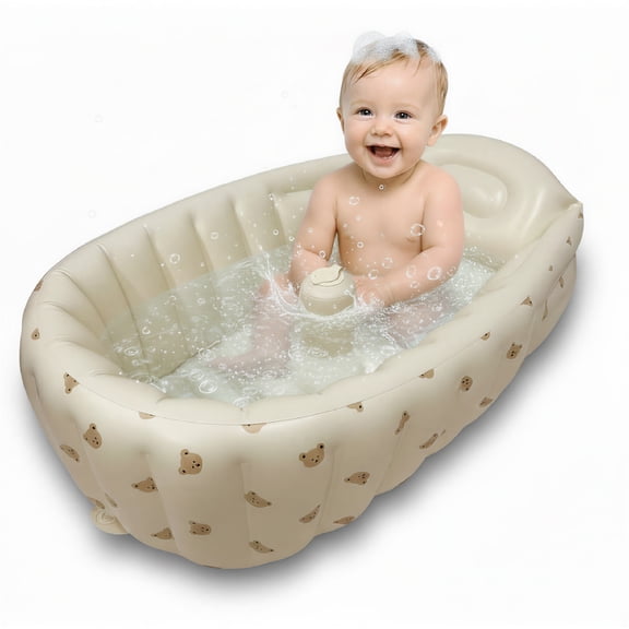 BESTSKY Little Bear Pattern Soft Inflatable PVC Portable Bathtub,26.15"X11.81"X35.43"