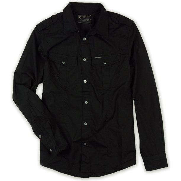 Marc Ecko Deadly Thread - Camisa con botones para hombre, color negro, grande