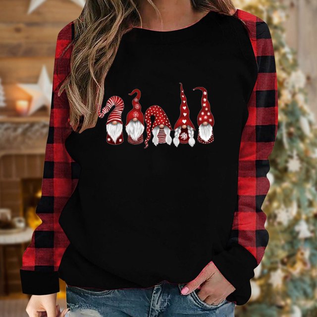 TIMIFIS Chandail de Noël pour Femmes Décontracté Mignon de Noël Père Noël Imprimé Chandails à Manches Longues Automne Col Rond Chandail à Enfiler Cadeaux de Noël