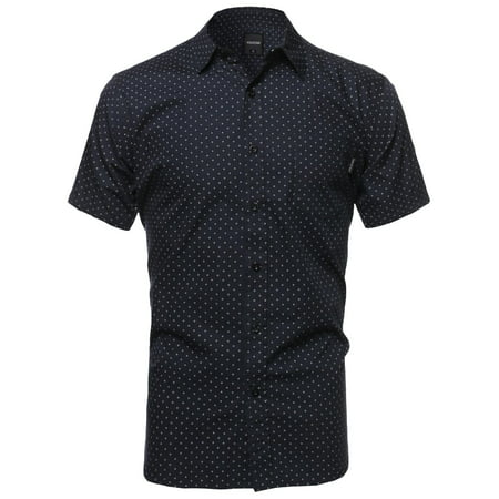 Men's Small Diamond Dot Patterned Button Down Short Sleeves