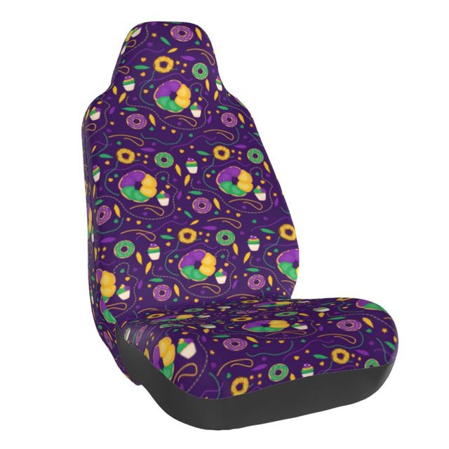 Wukai Mardi Gras and Donuts Full Set Car Seat Covers with Soft Padding Universal Auto Front Seats Protector and Cushion Mat