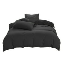 PureCasa All-Season Cotton Bedding Set for Dormitary, Washable Plain Bedding Sets for 71" Bed, Includes 1PC Bed Sheet & 1PC Quilt Cover & 2PCS Pillowcase, Solid Color, Set of 4, 1PC, Black