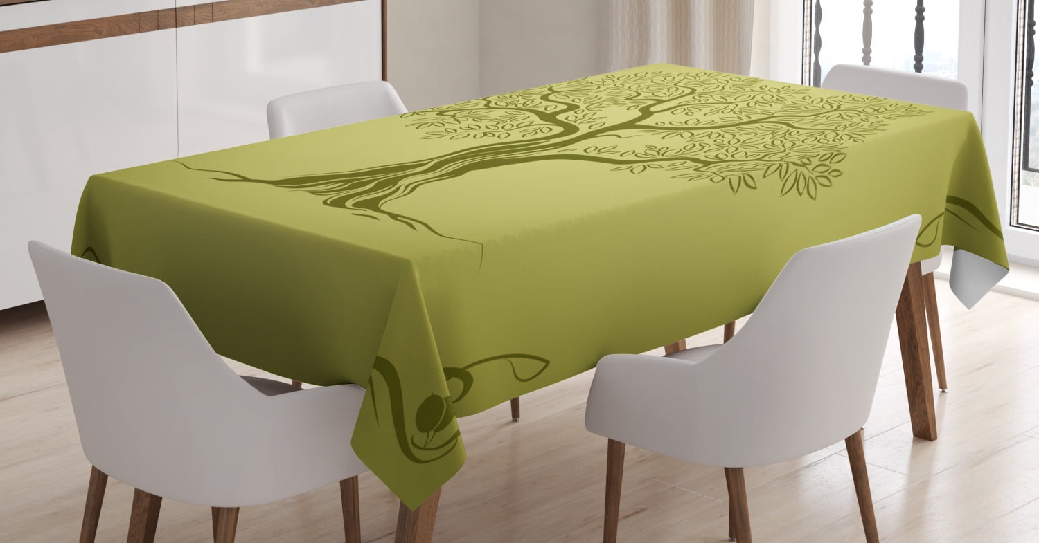 Olive Green Tablecloth, Mediterranean Olive Tree Silhouette with