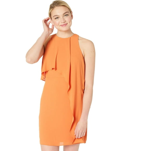 HALSTON Robe Sans Manches à Col Montant pour Femmes avec Superposition Drapée, Sunset 295, 12