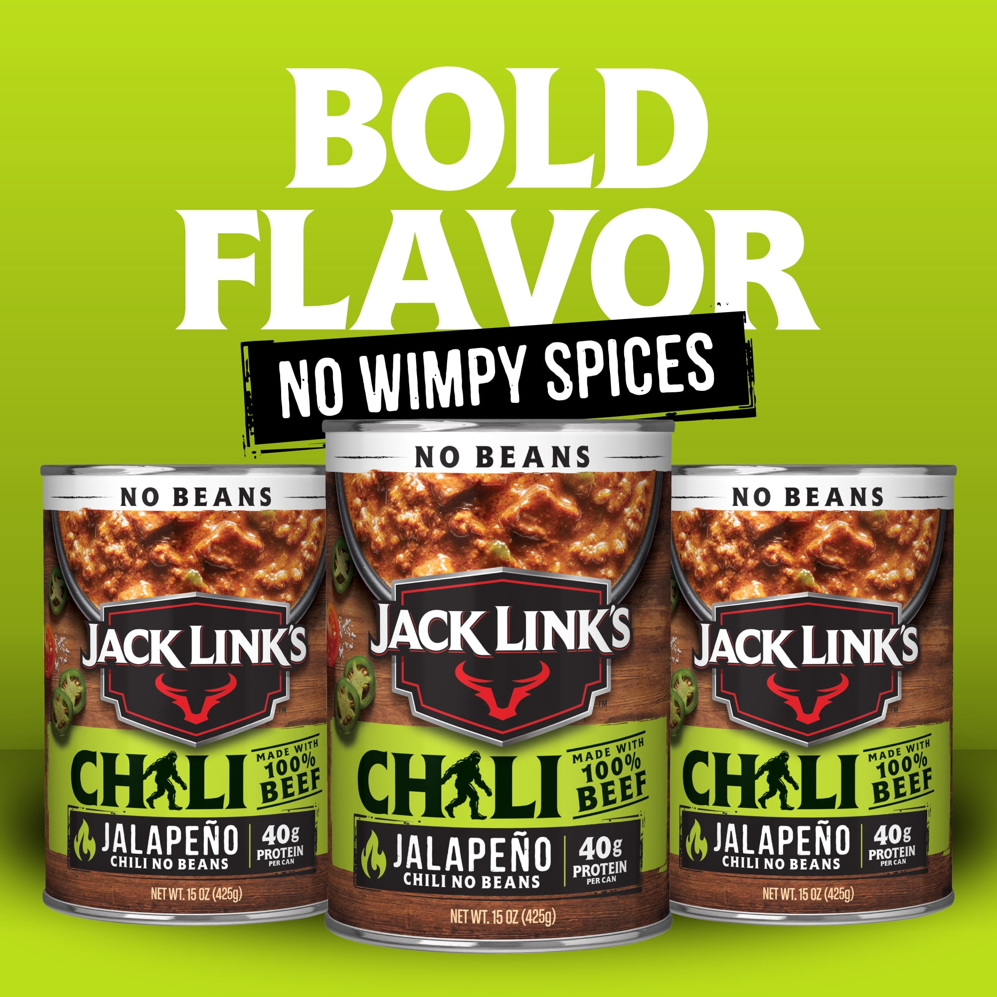 (12 pack) Jack Link's, Chili Jalapeno No Beans, 15oz Can, 36g of Protein, Made with 100% Beef