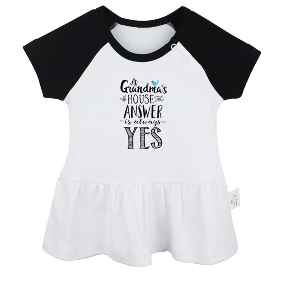 At Grandma's House Answer is Always Yes Funny Dresses For Baby, Newborn Babies Skirts, Infant Princess Dress, 0-24M Kids Graphic Clothes (Black Raglan Dresses, 6-12 Months)
