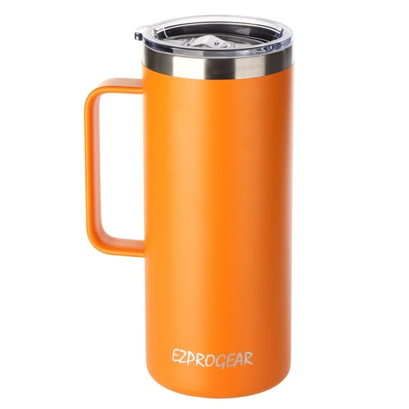 Ezprogear 32 oz Dark Orange Stainless Steel Beer Tumbler Double Wall Water Cup with Handle and Lid
